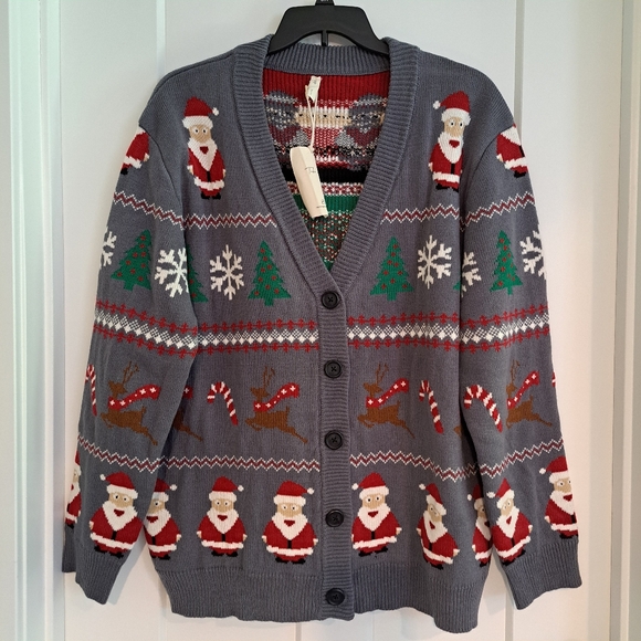 NWT Nap RARE Oversized Christmas Cardigan Sweater (Gray/Multi) - Picture 1 of 5
